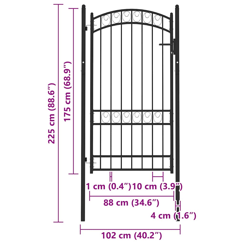 Zauntor mit Gewölbter Spitze Stahl 100x175 cm Schwarz