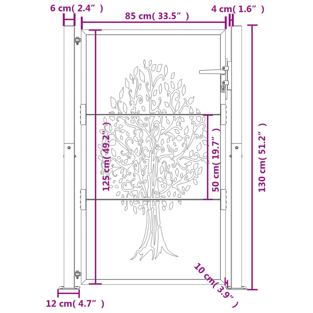Gartentor Anthrazit 100x125 cm Stahl Baum-Design