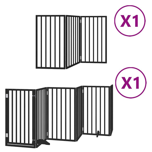 9-tlg. Hundetor mit Tür Faltbar Schwarz 450 cm Pappelholz