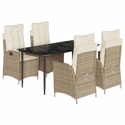 5-tlg. Garten-Essgruppe mit Kissen Beige Poly Rattan