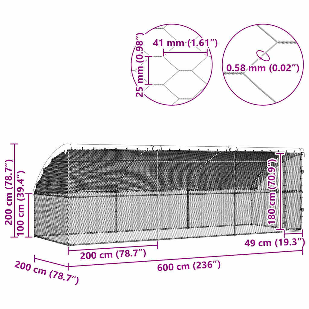 Hühnerkäfig 3 pcs Silber 600 x 200 x 198,5 cm Verzinkter Stahl