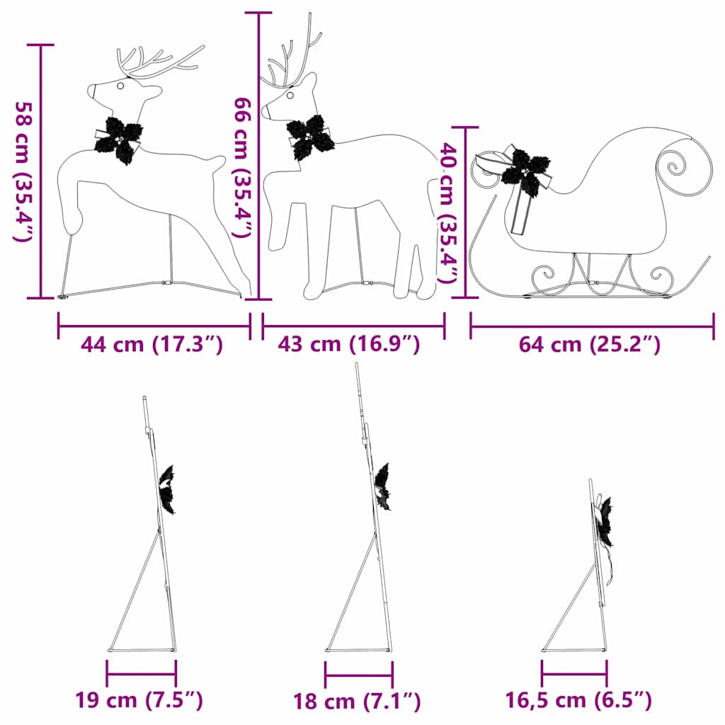 LED Rentiere 7 pcs Gold Stoff