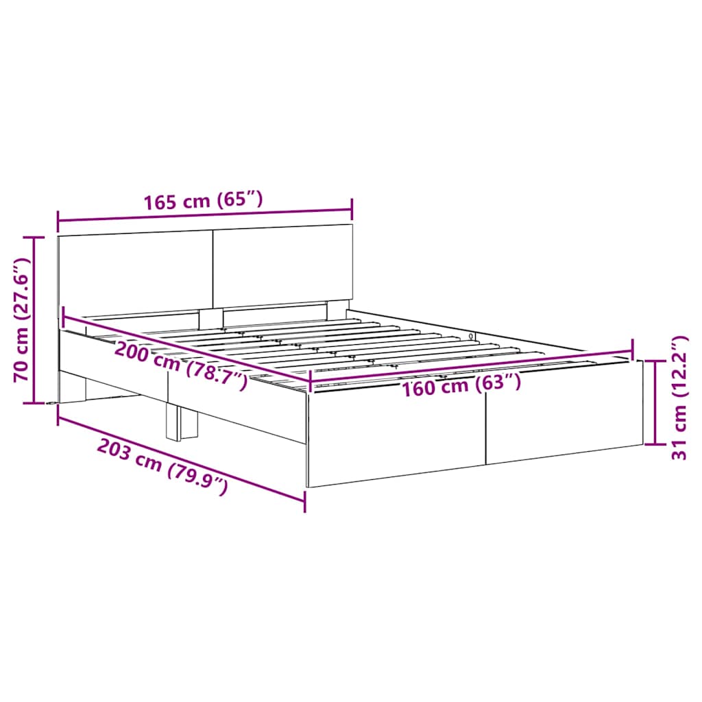 Bettrahmen Artisan-Eiche 160 x 200 cm Holzwerkstoff