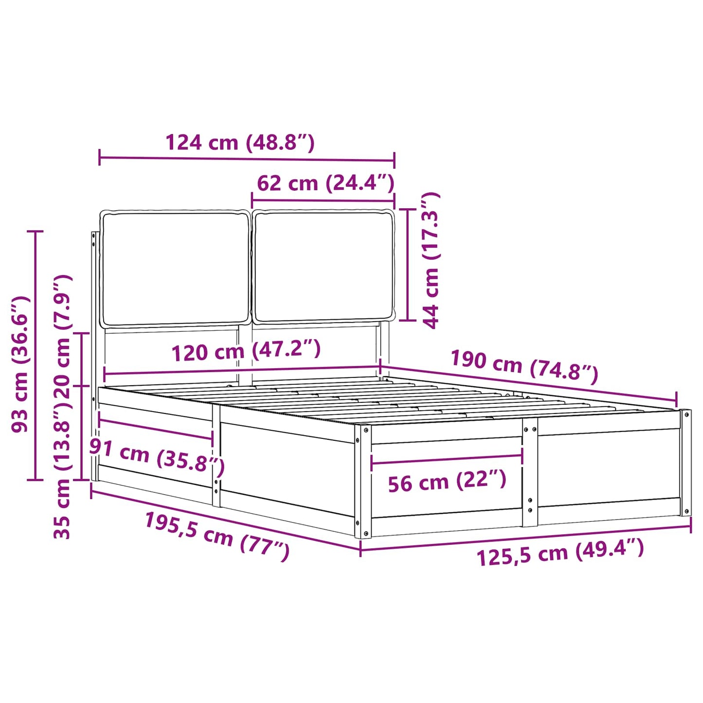 Bettgestell mit gepolstertem Kopfteil Hellgrau 120 x 190 cm
