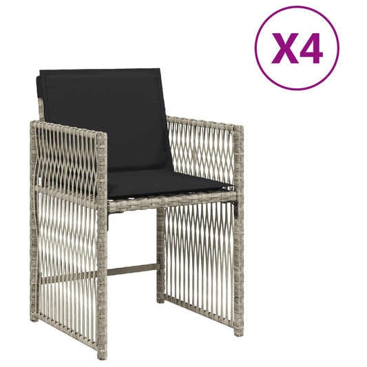 Gartenstühle mit Kissen 4 Stk. Hellgrau Poly Rattan