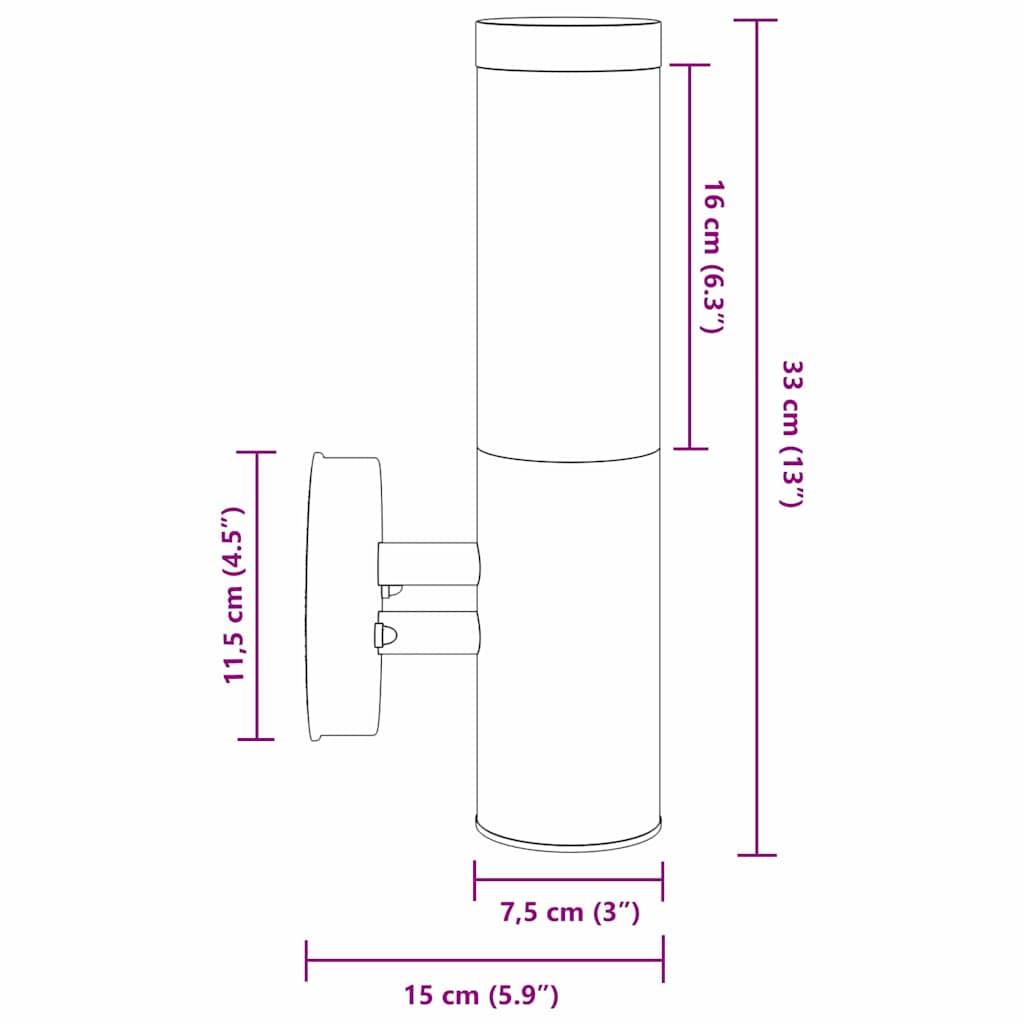 Außenwandleuchte 2 pcs Schwarz 15 x 7,5 x 33 cm