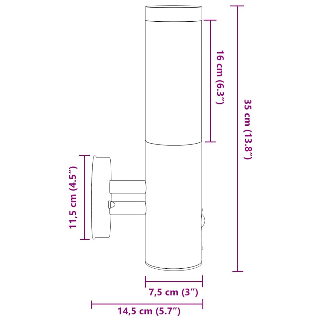 Außenwandleuchte 2 pcs Schwarz 15 x 7,5 x 33 cm
