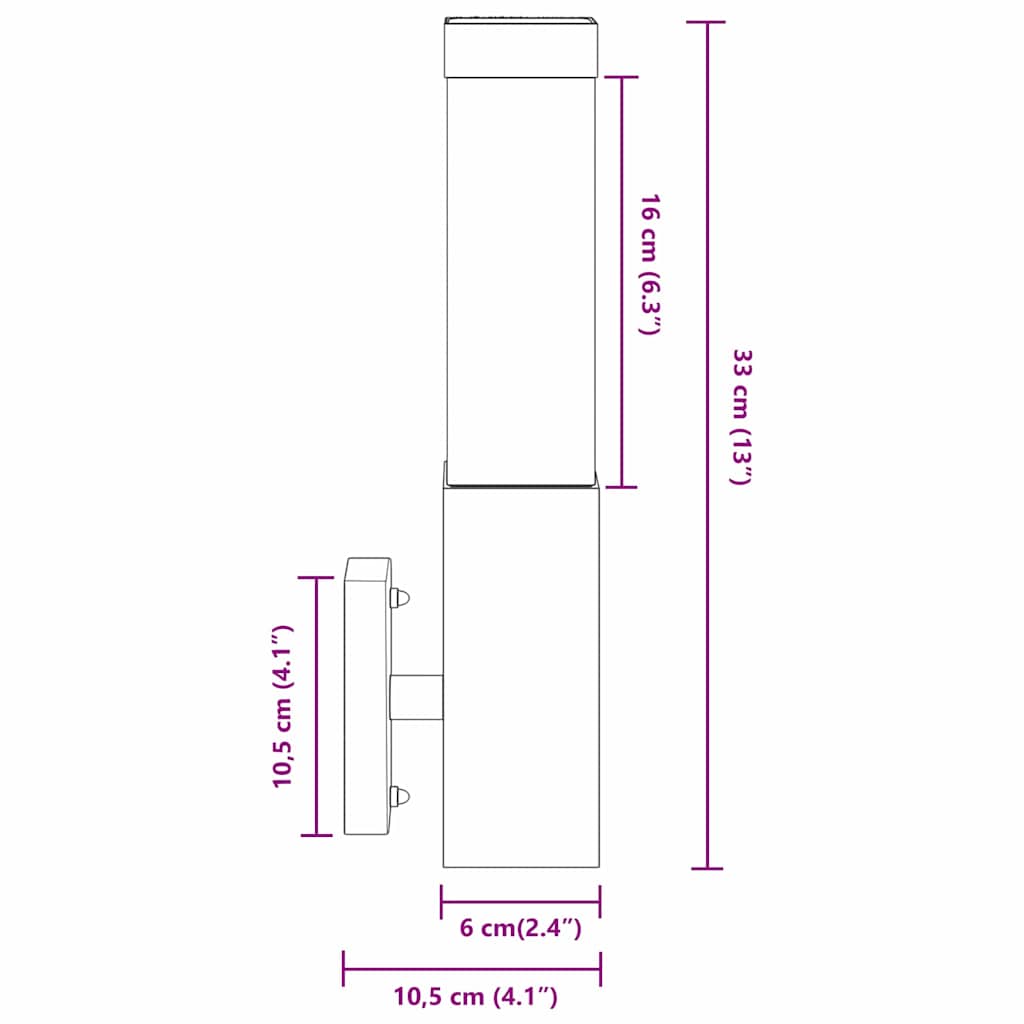 Außenwandleuchte Silber 10,5 x 6 x 33 cm Edelstahl und Plastik