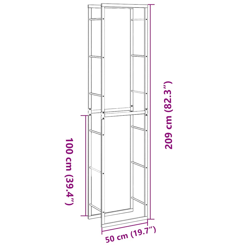 Brennholzregal Schwarz 50x30x209 cm Stahl