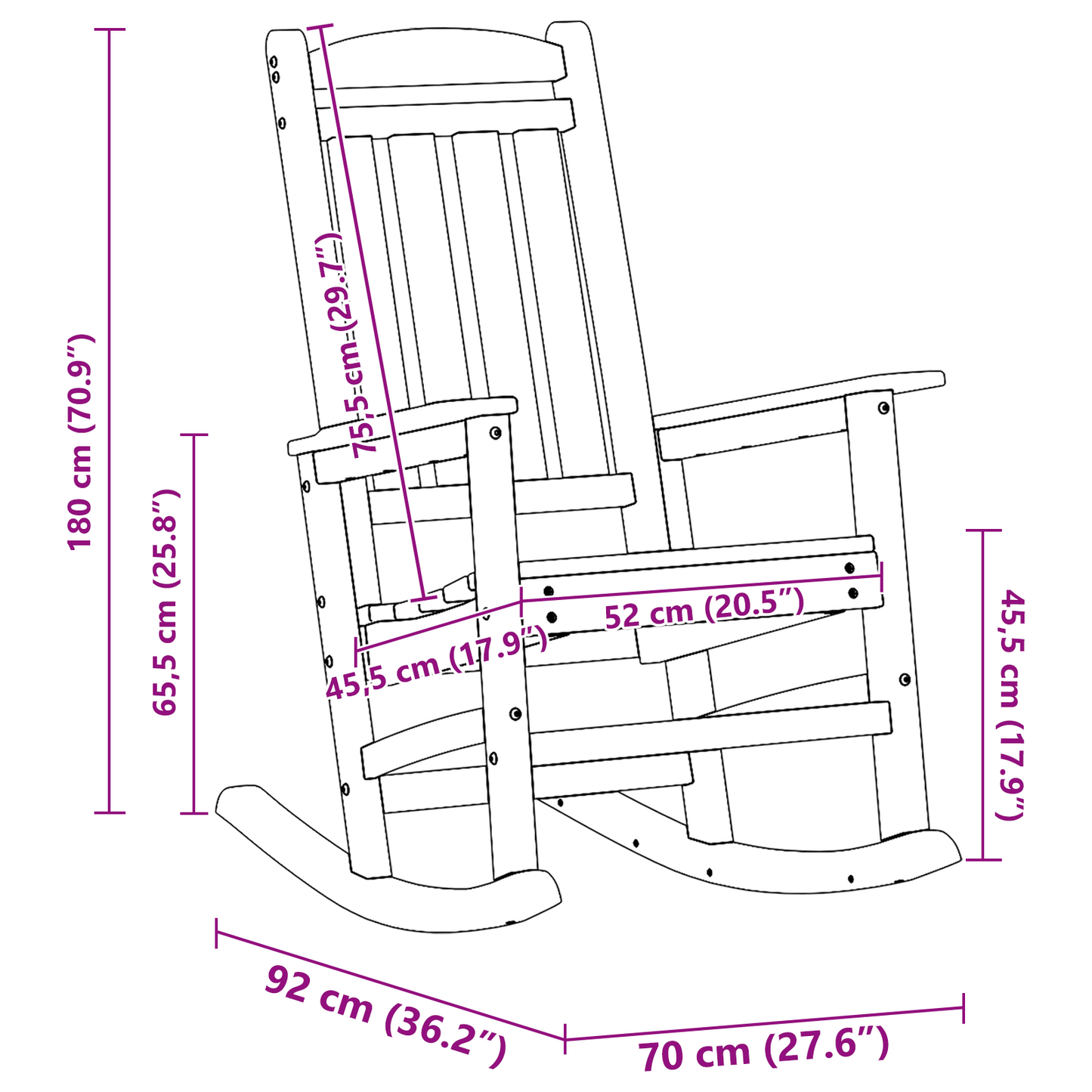 Schaukelstuhl für den Garten Marineblau 92 x 70 x 108cm HDPE