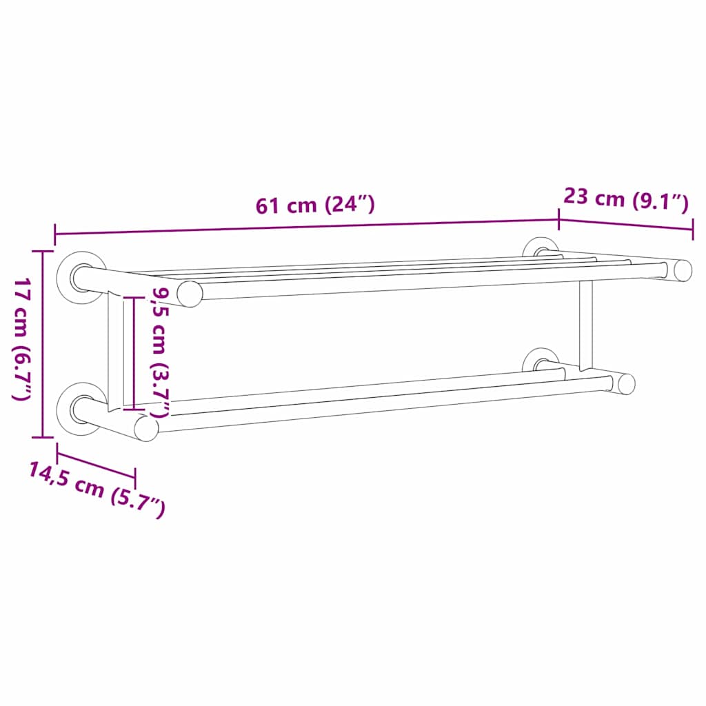 Handtuchhalter Schwarz 61 x 23 x 17 cm Edelstahl