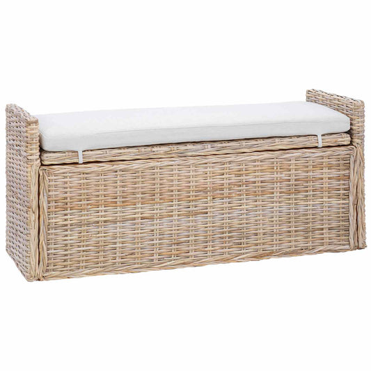 Sitzbank mit Stauraum mit Kissen Natur 110 x 40 x 50 cm Rattan