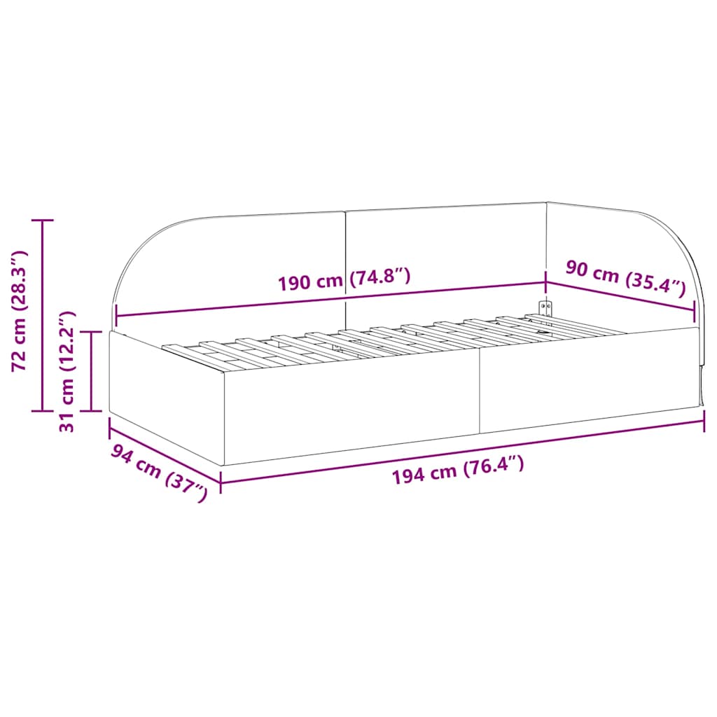 Eckbettgestell mit Kopfteil Gelb 90 cm x 190 cm Samt