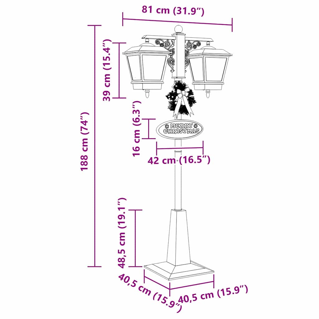 Weihnachtsstraßenlampe mit 2 Laternen Rot 40,5 x 80 x 188 cm