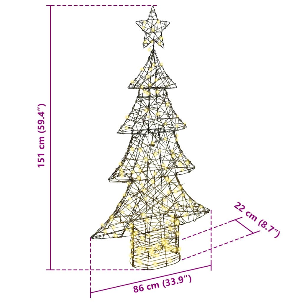Weihnachtsbaum mit 160 LEDs Warmweiß 150 cm Rattan