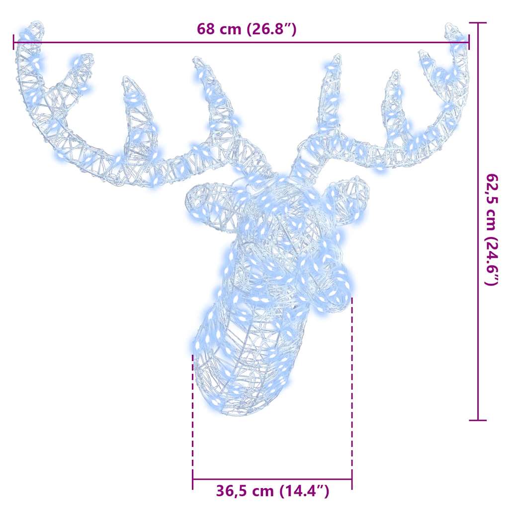Rentierkopf mit 140 LEDs Kaltweiß 68 x 36,5 x 62,5 cm Acryl