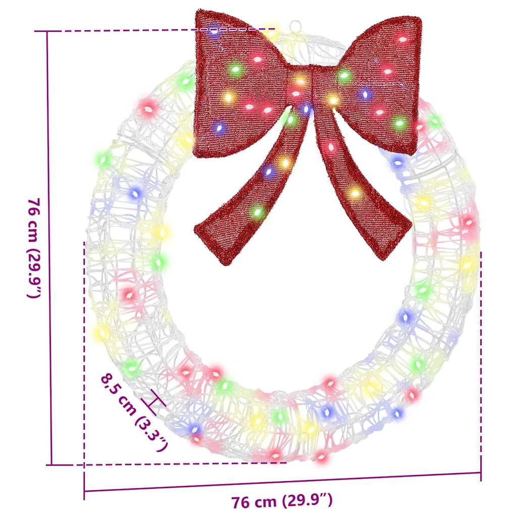 Kranz mit 60 LEDs Mehrfarbig 76 x 8,5 x 76 cm Acryl