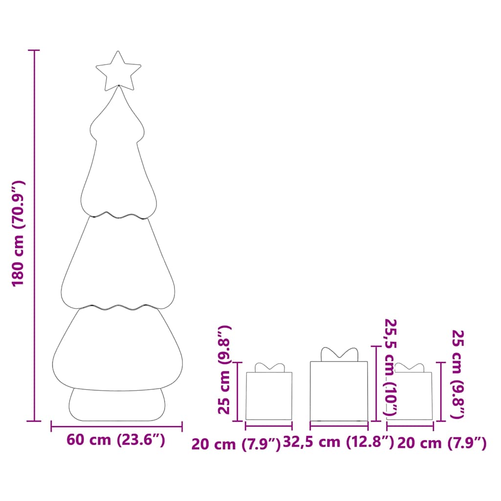 Beleuchteter Weihnachtsbaum mit 3 Geschenkboxen 2D Warm Weiß