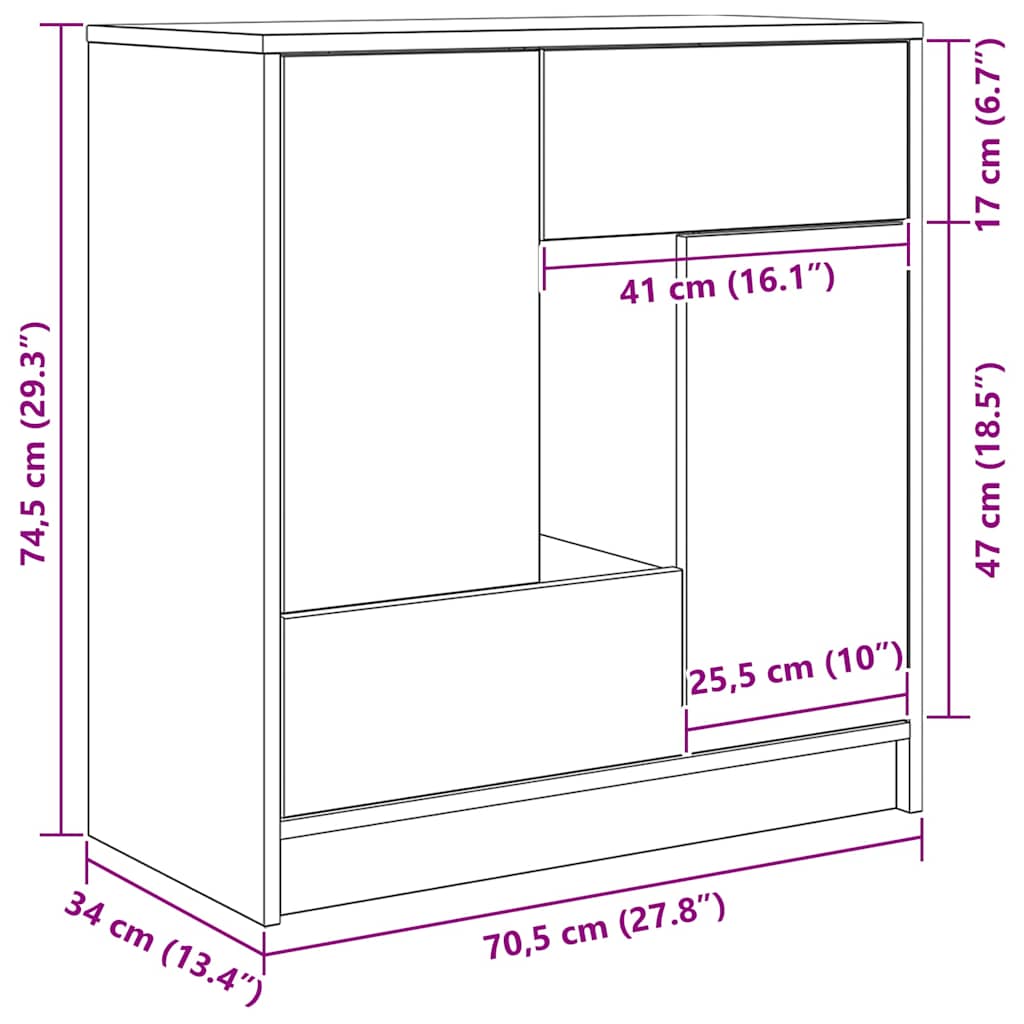 Sideboard mit Schubladen und Türen Sonoma-Eiche 70,5x34x74,5 cm