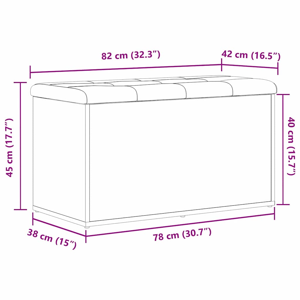 Sitzbank mit Stauraum Schwarz Eichen-Optik 82 x 42 x 45 cm