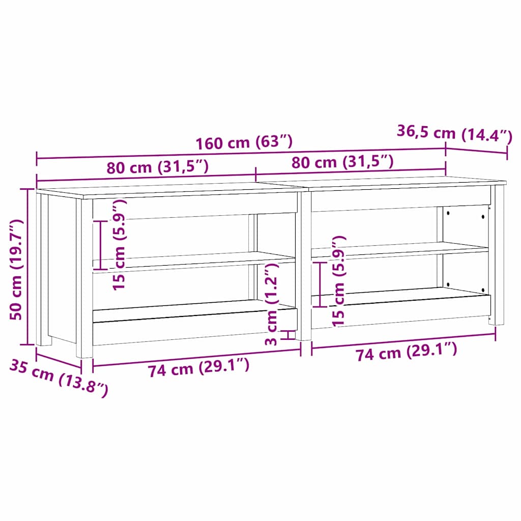 Schuhbank mit Regal mit Speicher Wachsbraun 160 x 36,5 x 50 cm
