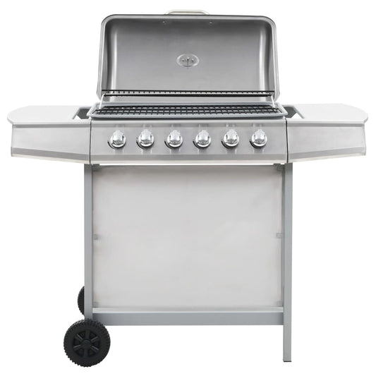 Gasgrill mit 6 Flammen Edelstahl Silbern