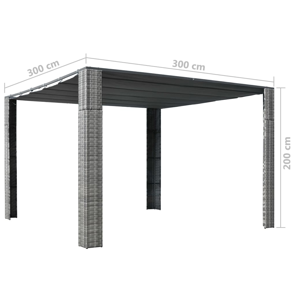 Pavillon mit Dach Poly Rattan 300x300x220 cm Grau und Anthrazit