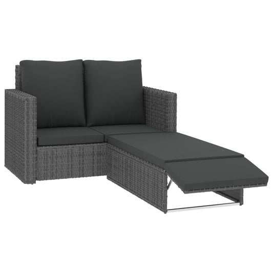 2-tlg. Garten-Lounge-Set mit Kissen Poly Rattan Grau