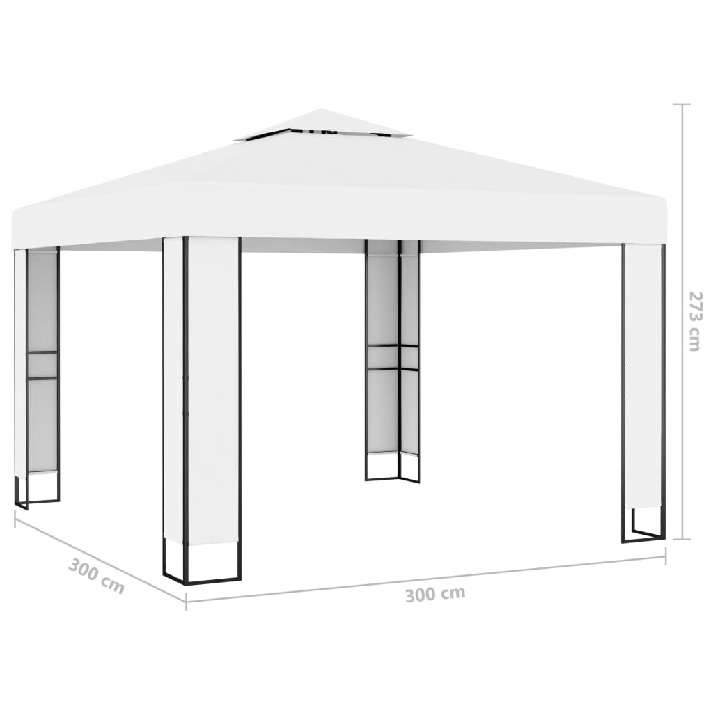Pavillon mit Doppeldach & LED-Lichterkette 3x3 m Weiß
