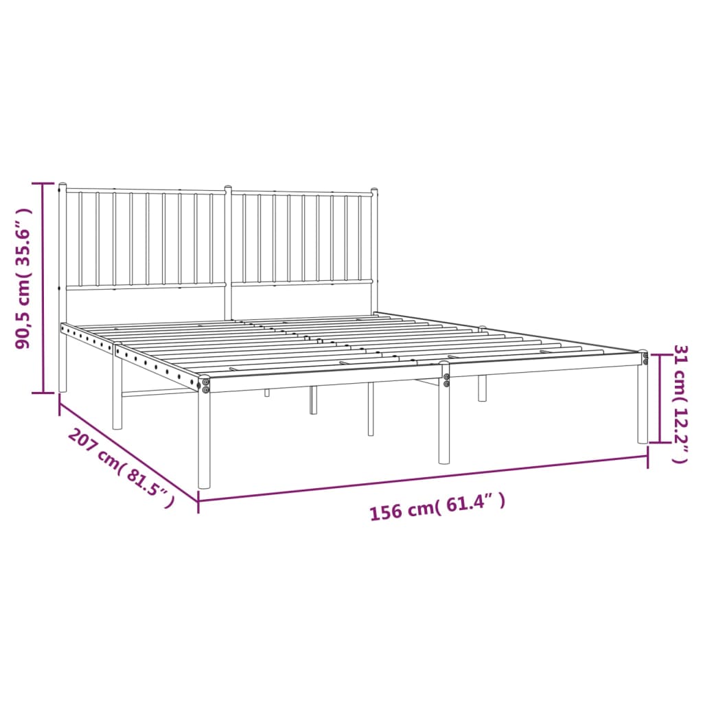 Bettgestell mit Kopfteil Metall Schwarz 150x200 cm