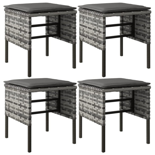 Gartenhocker mit Kissen 4 Stk. Grau Poly Rattan