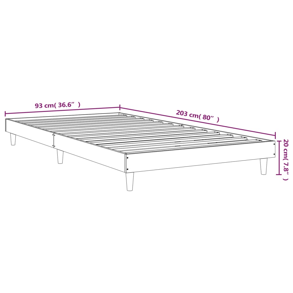 Bettgestell ohne Matratze Braun Eiche 90x200 cm Holzwerkstoff