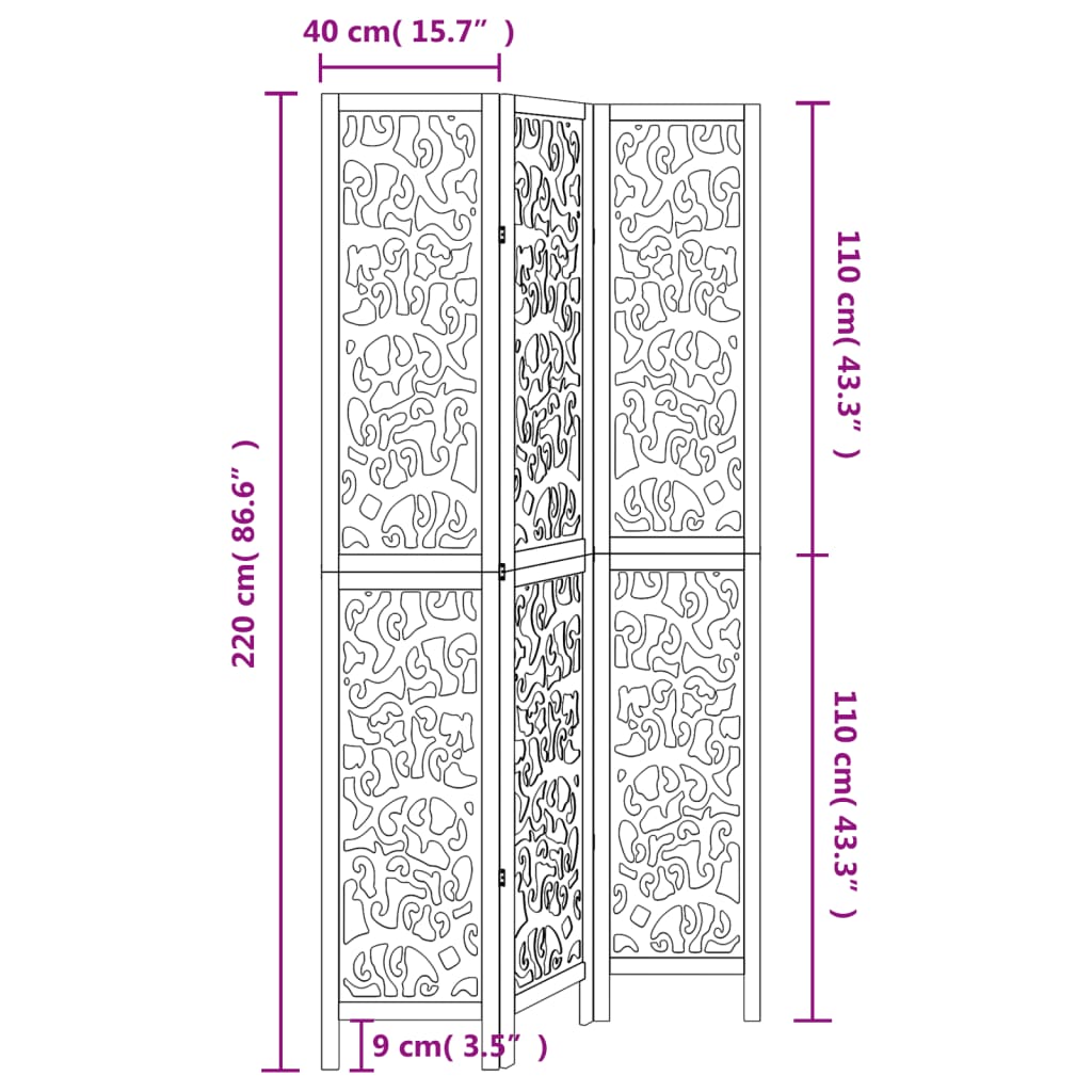3-tlg. Raumteiler Weiß Massivholz Paulownia