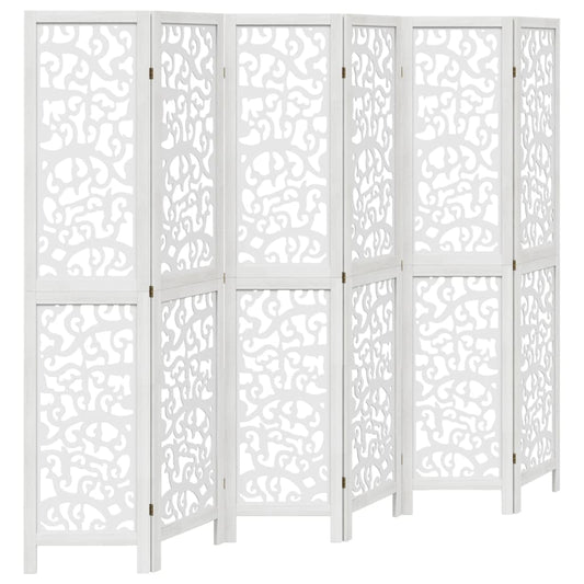 6-tlg. Raumteiler Weiß Massivholz Paulownia