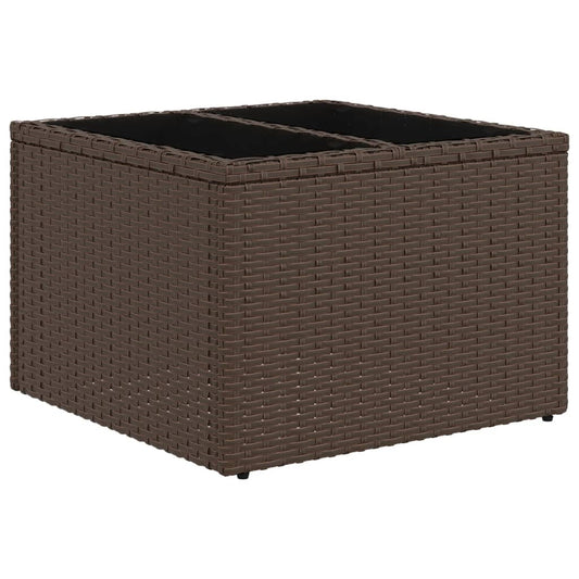 Gartentisch mit Glasplatte Braun 55x55x37 cm Poly Rattan