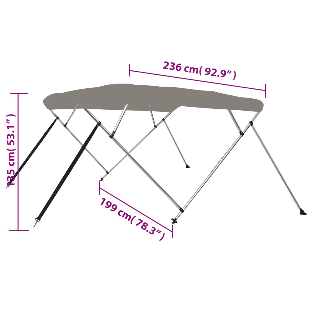 4-Bow Bimini-Top Grau 243x196x137 cm