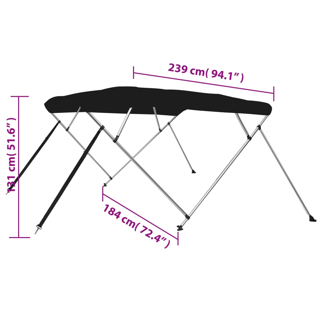 4-Bow Bimini-Top Schwarz 243x180x137 cm