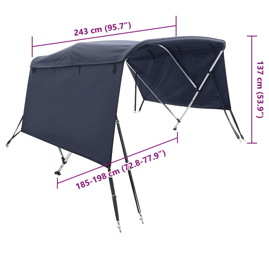 4-Bow Bimini-Top mit Seitenteilen 243x(185-198)x137 cm