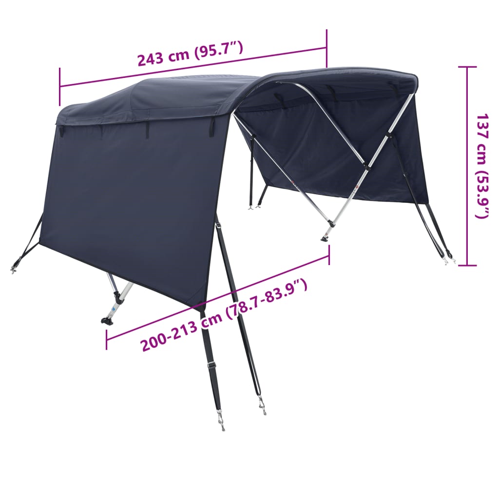 4-Bow Bimini-Top mit Seitenteilen 243x(200-213)x137 cm
