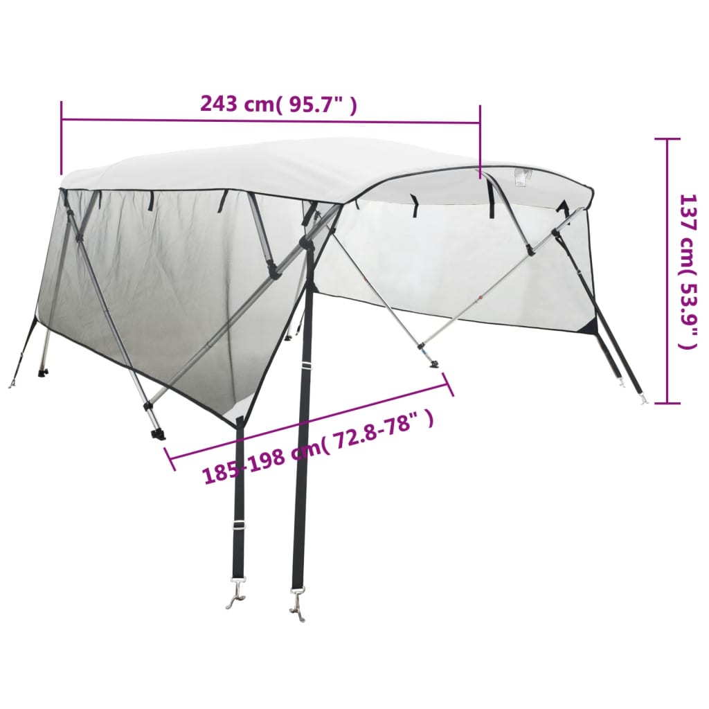 4-Bow Bimini-Top mit Mesh-Seitenteilen 243x(185-198)x137 cm