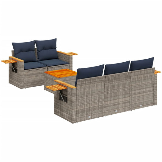 6-tlg. Garten-Sofagarnitur mit Kissen Grau Poly Rattan