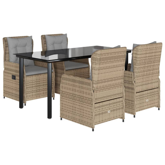 5-tlg. Garten-Essgruppe mit Kissen Beige Poly Rattan