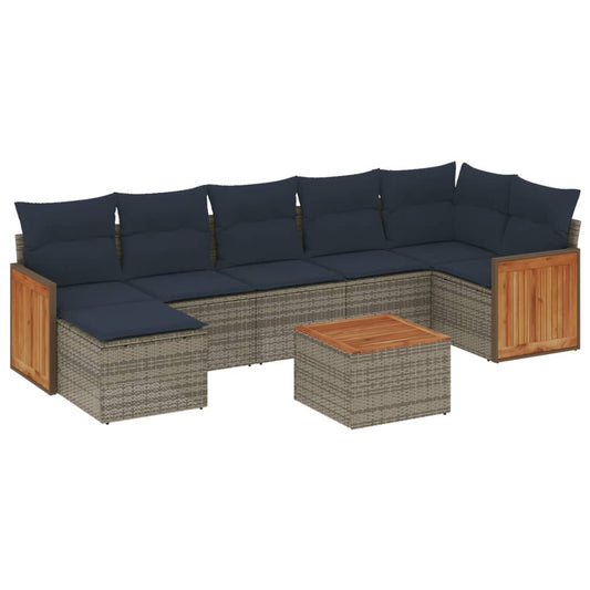 8-tlg. Garten-Sofagarnitur mit Kissen Grau Poly Rattan