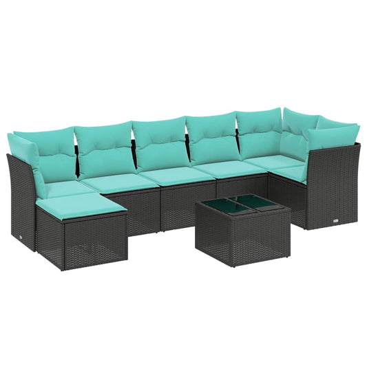8-tlg. Garten-Sofagarnitur mit Kissen Schwarz Poly Rattan