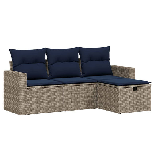 4-tlg. Garten-Sofagarnitur mit Kissen Grau Poly Rattan