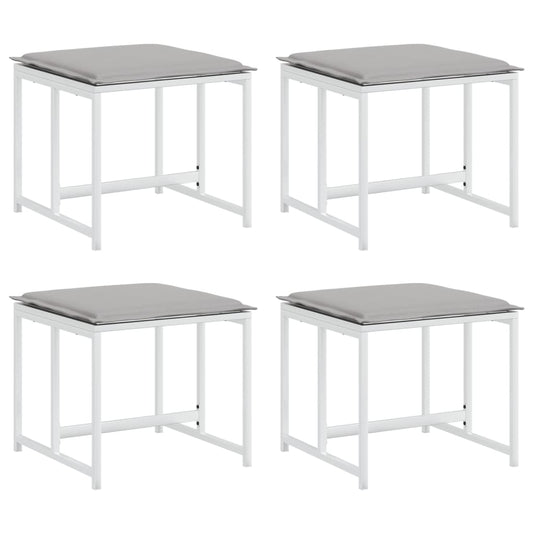 Gartenhocker mit Kissen 4 Stk. Weiß Stahl und Textilene