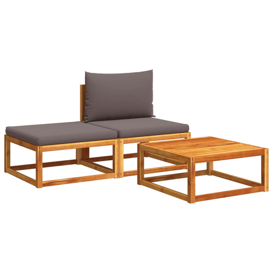 3-tlg. Gartensofa-Set mit Kissen Holz Akazie & Rattan