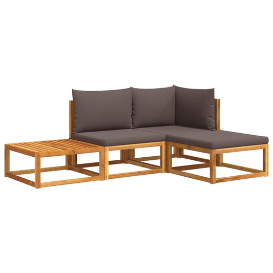 4-tlg. Gartensofa-Set mit Kissen Holz Akazie & Seil