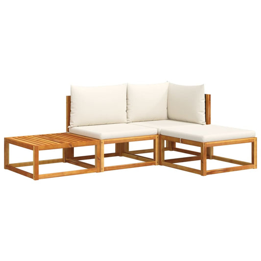 4-tlg. Gartensofa-Set mit Kissen Holz Akazie & Rattan