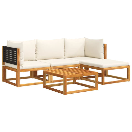 5-tlg. Gartensofa-Set mit Kissen Holz Akazie & Rattan